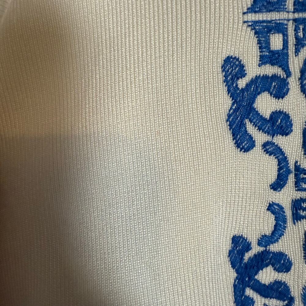 Parker Cheryl White Blue Embroidery Knit Halter Fit & Flare Preppy Coastal Dress - Picture 14 of 16